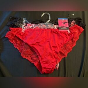 Maidenform Women's 3 piece ruched back lace trim tanga panties NWT in size XL